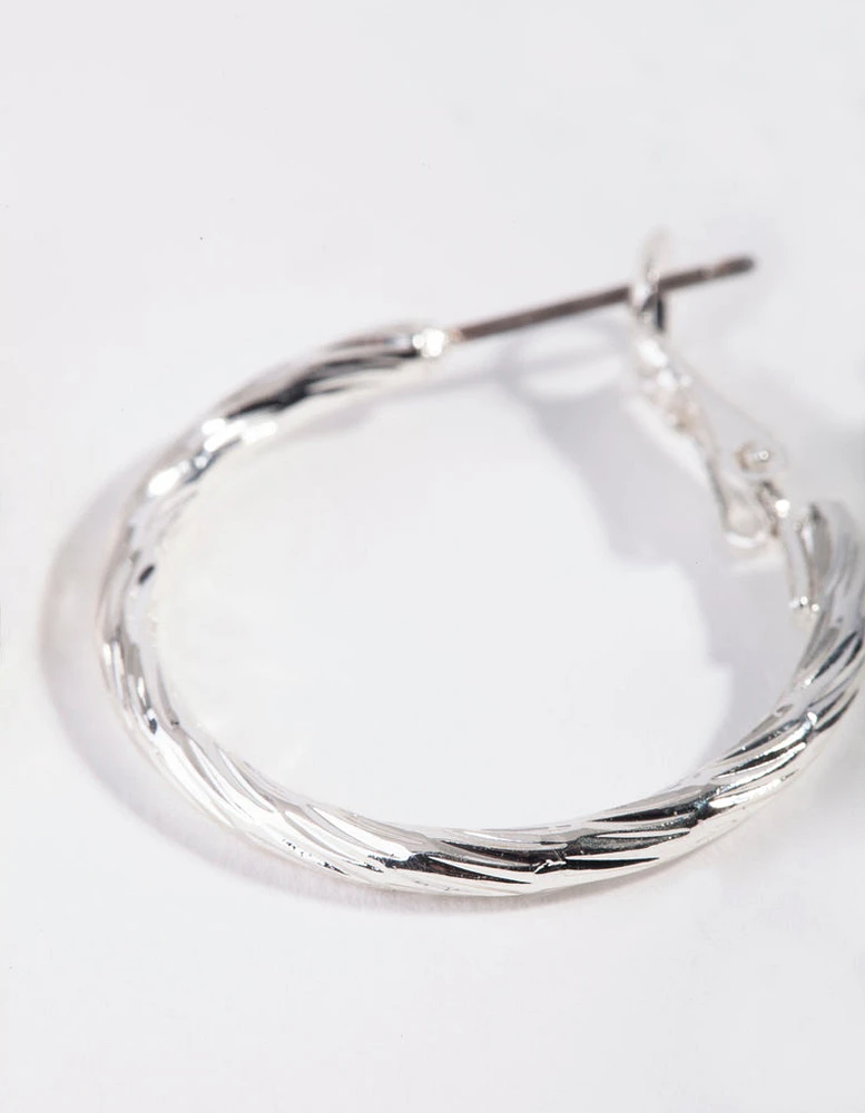 Silver Small Texture Wrapped Hoop Earrings