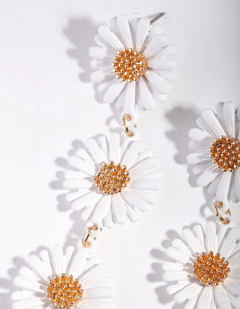 White Gold Triple Daisy Earrings