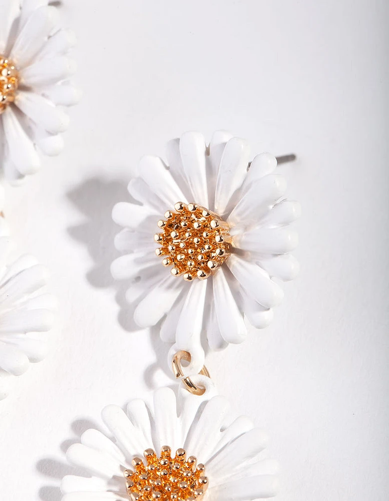 White Gold Triple Daisy Earrings