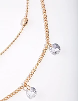 Gold Cubic Zirconia Droplet 2 Row Necklace