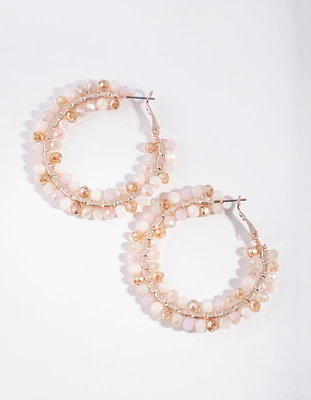 Rose Gold Pink Facet Bead Hoop Earrings