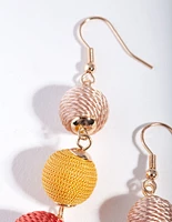 Gold 3 Graduating Tread Bead Drop Earrings