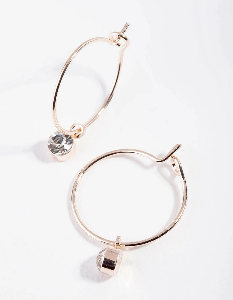 Rose Gold Mini Crystal Hoop Earrings