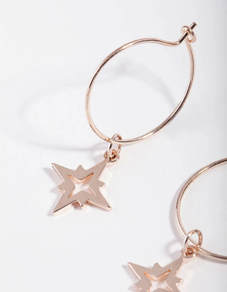 Rose Gold Fine Star Charm Hoop Earrings