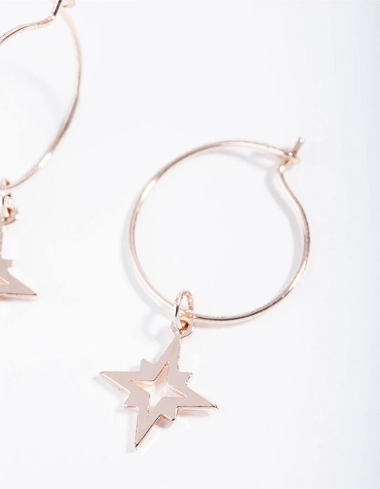 Rose Gold Fine Star Charm Hoop Earrings