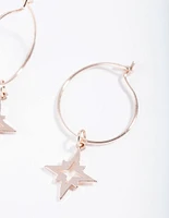 Rose Gold Fine Star Charm Hoop Earrings