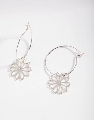 Silver Dainty Flower Hoop Earrings