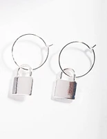 Silver Padlock Fine Hoop Earrings