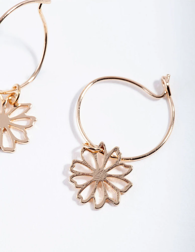 Gold Dainty Flower Hoop Earrings