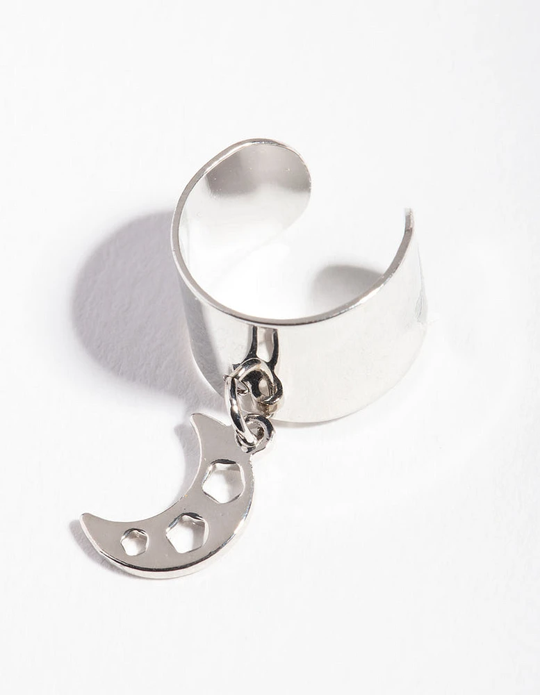 Rhodium Thick Crescent Moon Ear Cuff