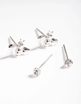 Sterling Silver Diamante Bee Stud Earring Pack