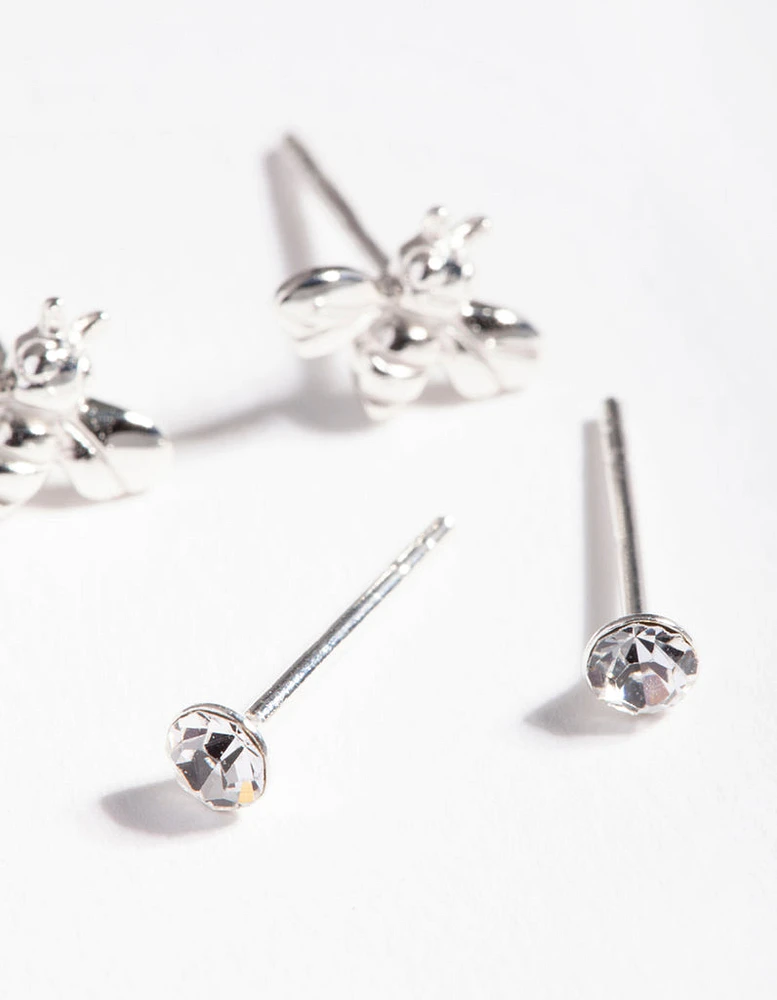 Sterling Silver Diamante Bee Stud Earring Pack