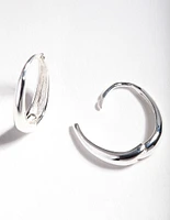 Sterling Silver Oval Drop Huggie Earrings