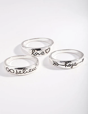 Silver Inspirational Word Ring Pack