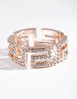 Rose Gold Diamante Greek Key Ring