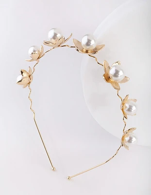 Gold Pearl Flower Headband