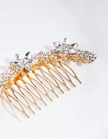 Gold Classic Diamante Flower Comb