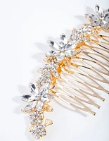 Gold Classic Diamante Flower Comb