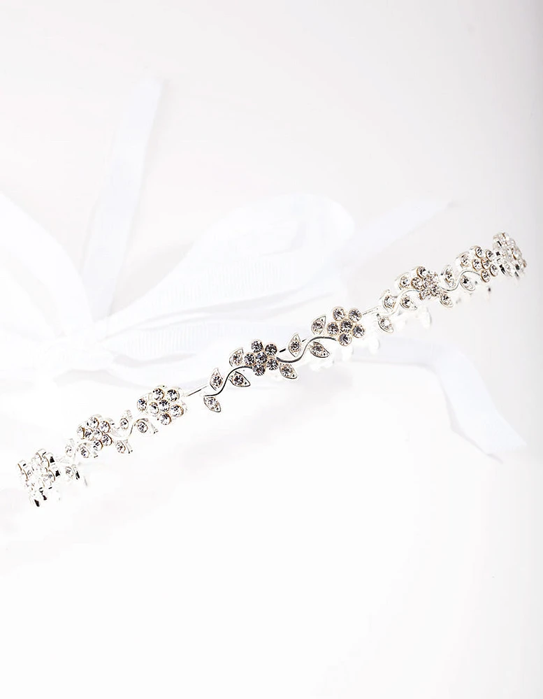 Silver Diamante Flower Tie Halo Headband