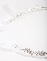 Silver Diamante Flower Tie Halo Headband