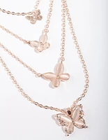 Rose Gold Bead & Butterfly Layered Necklace