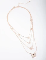 Rose Gold Bead & Butterfly Layered Necklace