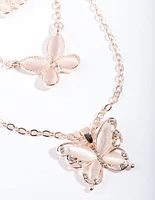 Rose Gold Bead & Butterfly Layered Necklace