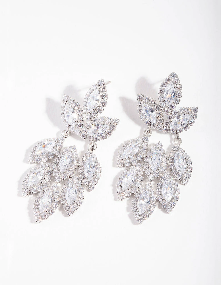 Rhodium Diamond Simulant Statement Earring