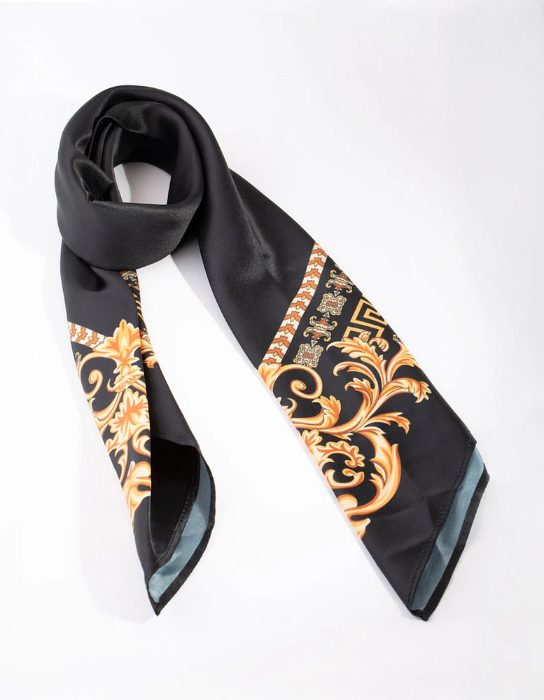 Black & Gold Print Bandana Hair Scarf