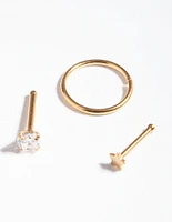 Gold Textured Star Nose Ring Pack