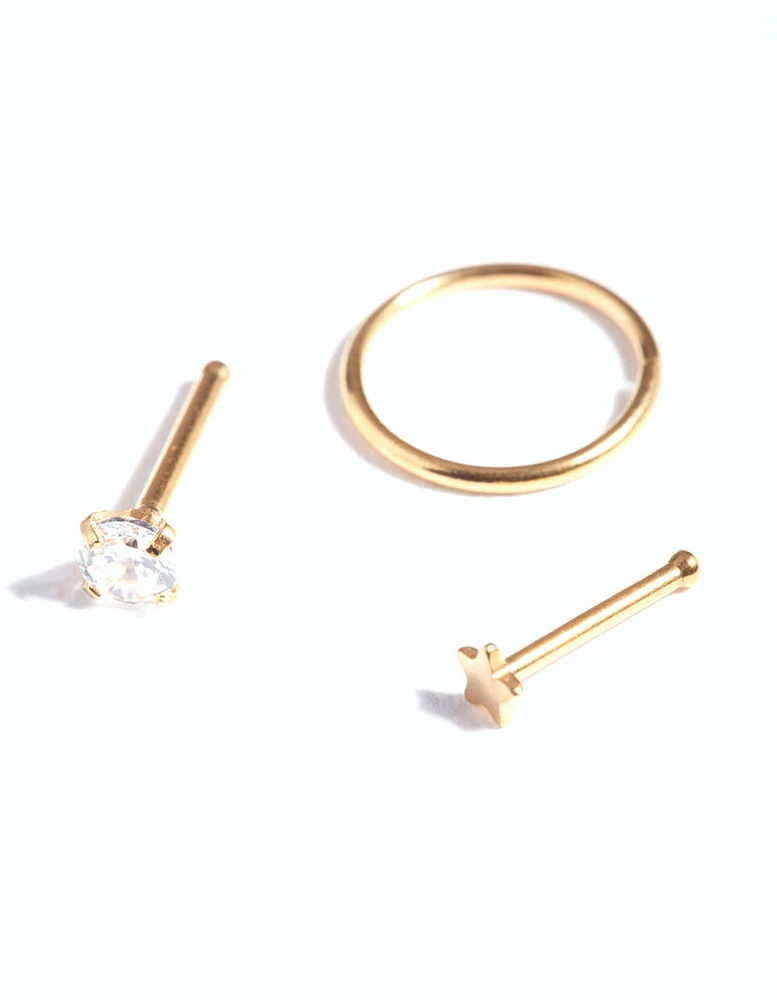 Gold Textured Star Nose Ring Pack