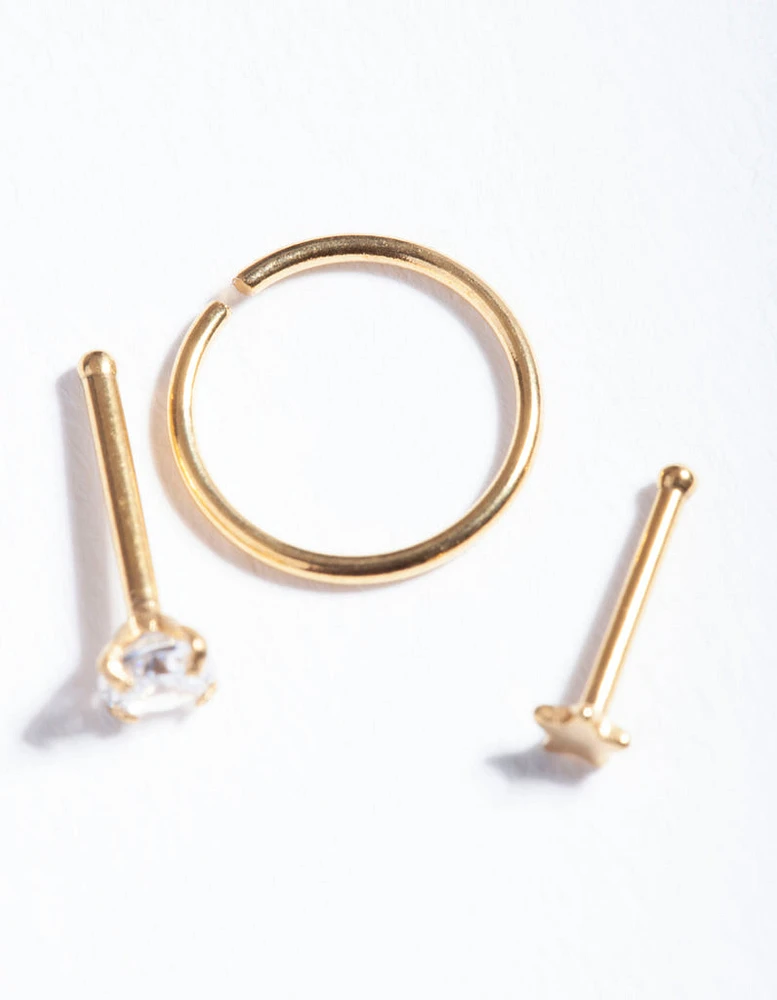 Gold Textured Star Nose Ring Pack