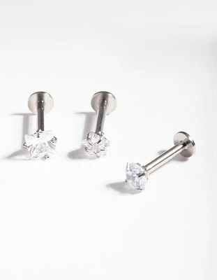 Surgical Steel Cubic Zirconia Multi Stone Flat Back Earring Pack