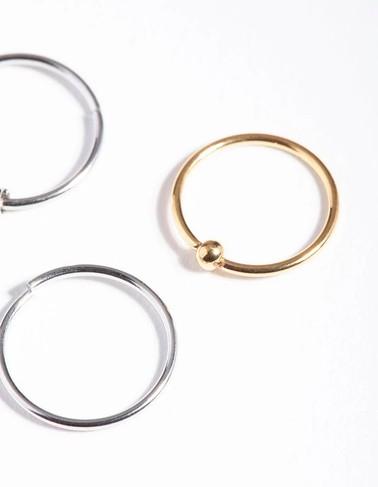 Mixed Metal Surgical Steel Simple Hoop Earring Pack