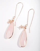 Rose Gold Star Charm Quartz Long Hook Earrings