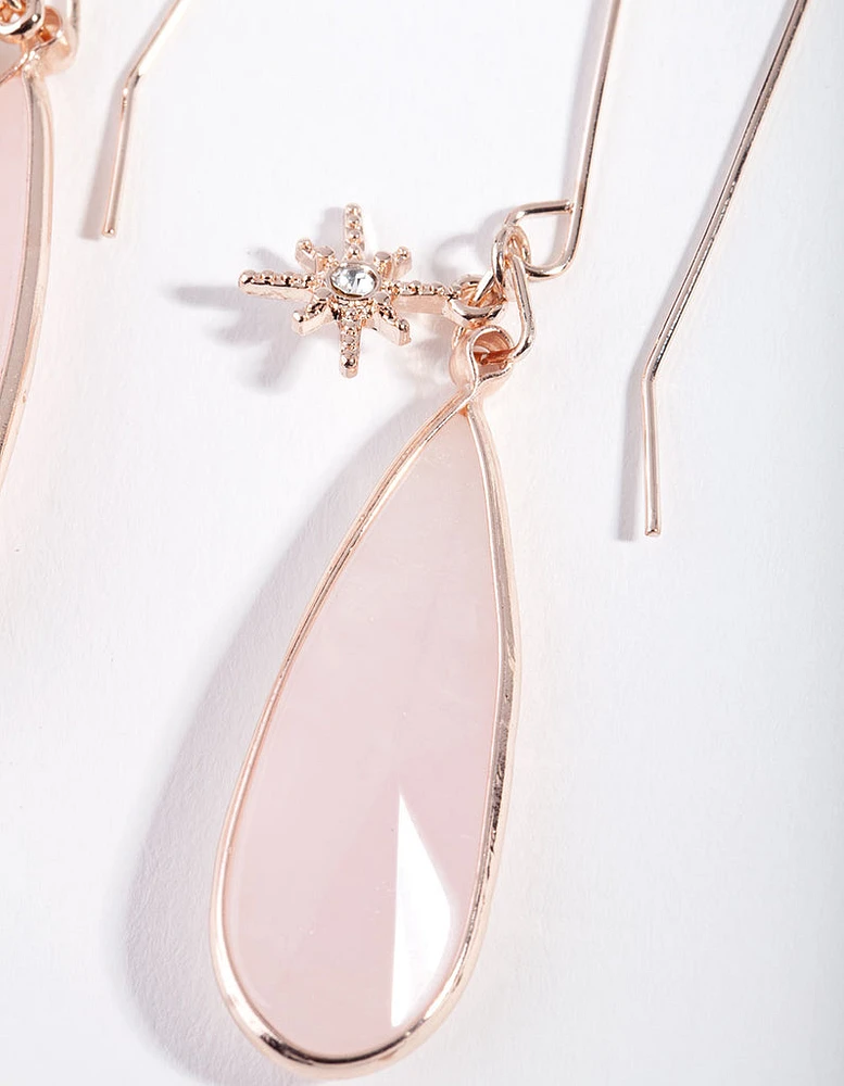 Rose Gold Star Charm Quartz Long Hook Earrings