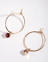 Gold Stone Fine Hoop Earrings