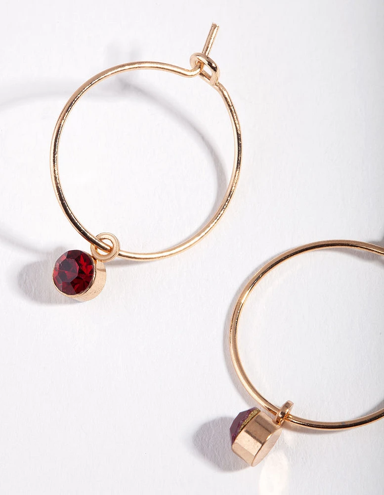 Gold Stone Fine Hoop Earrings