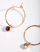 Gold Stone Fine Hoop Earrings