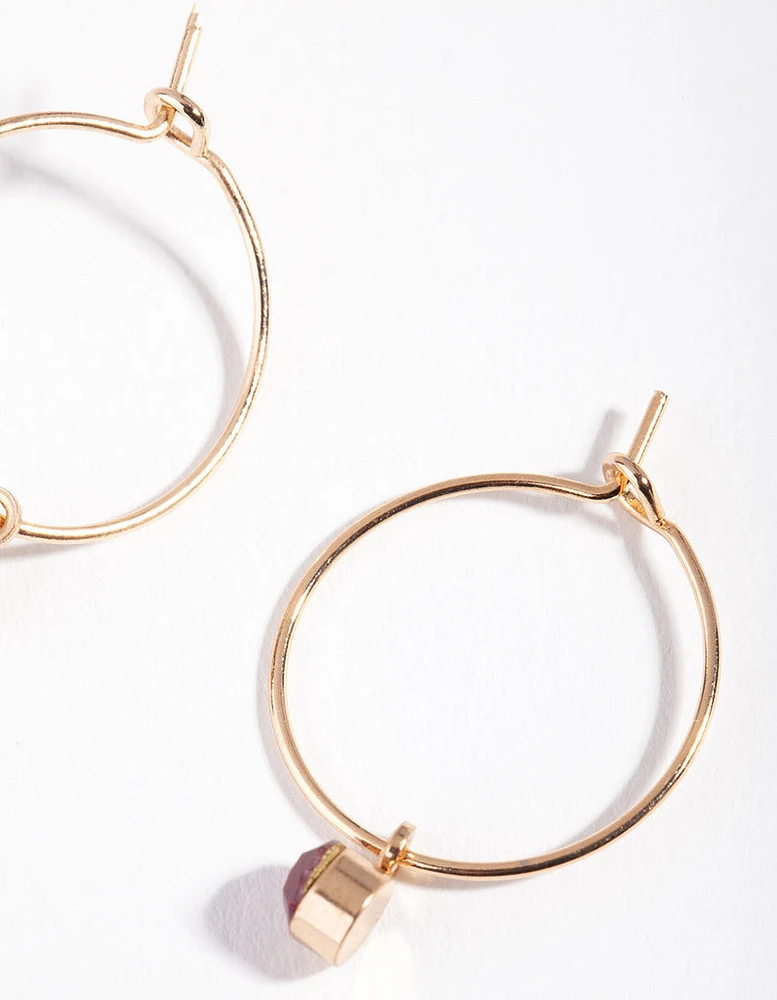 Gold Stone Fine Hoop Earrings