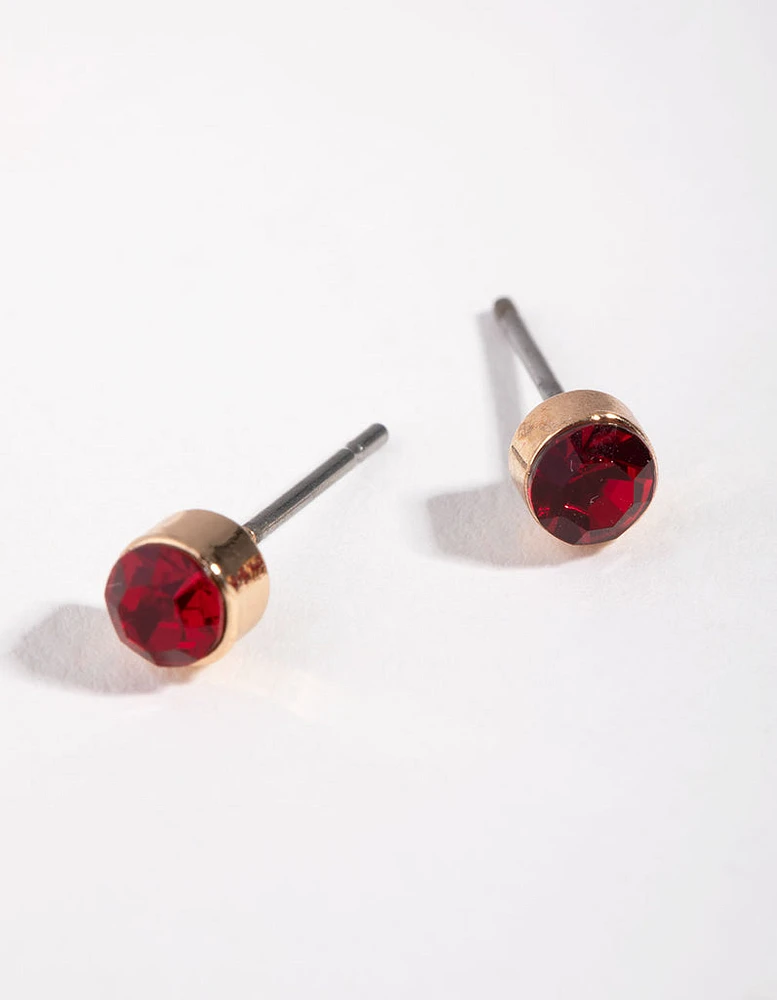 Gold & Red Stud Earrings