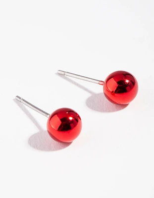 Acrylic Red Festive Ball Stud Earrings