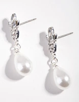 Silver Tear Drop Pearl Drop Earrings