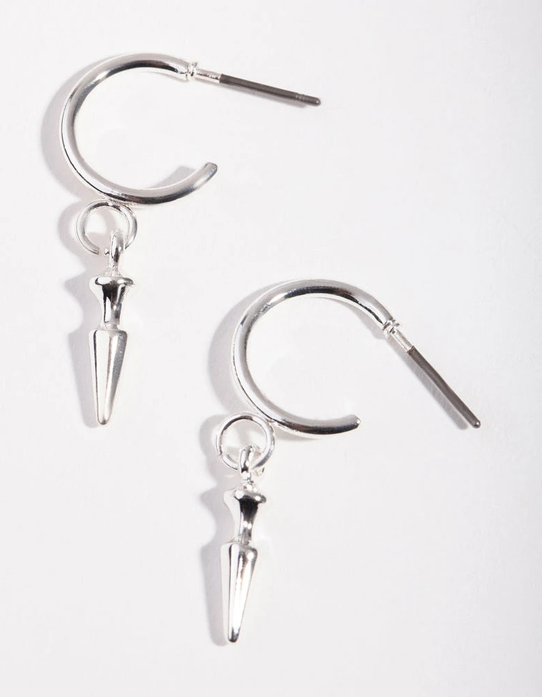 Silver Spike Huggie Earrings