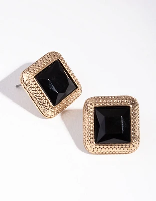 Antique Gold Centre Stone Stud Earrings