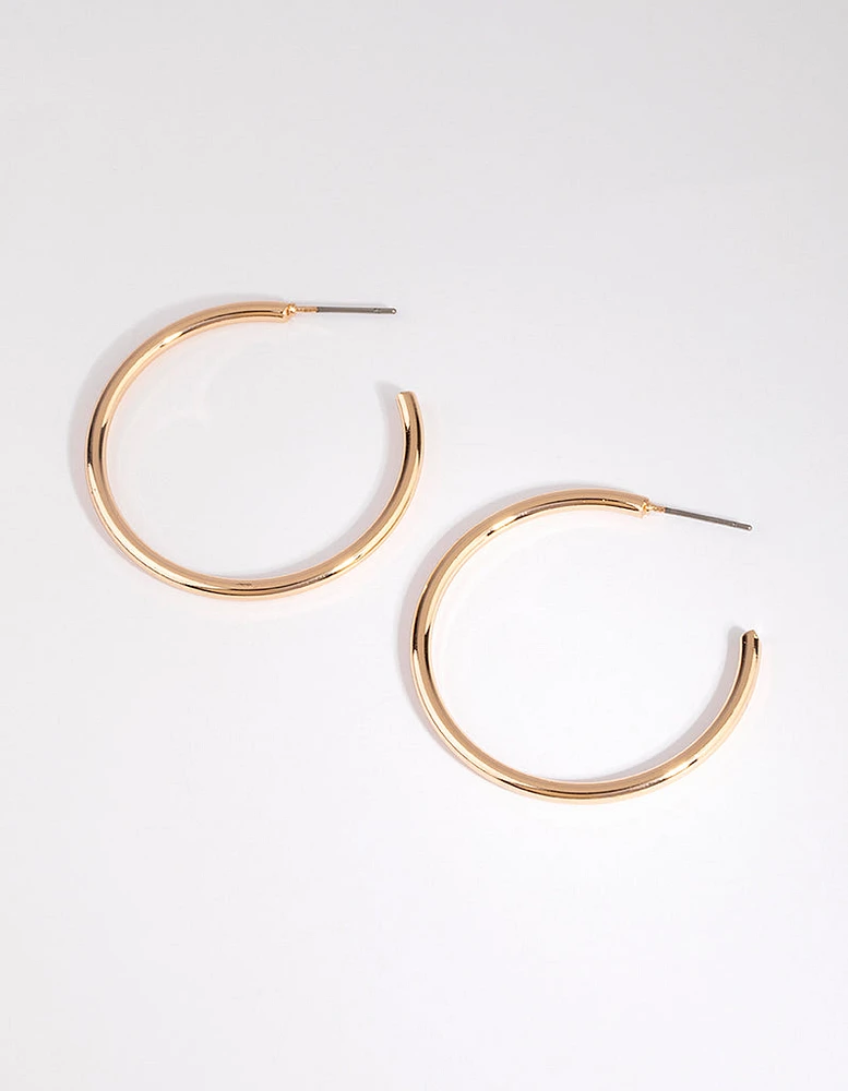 Gold Curved Large Hoop Earrings