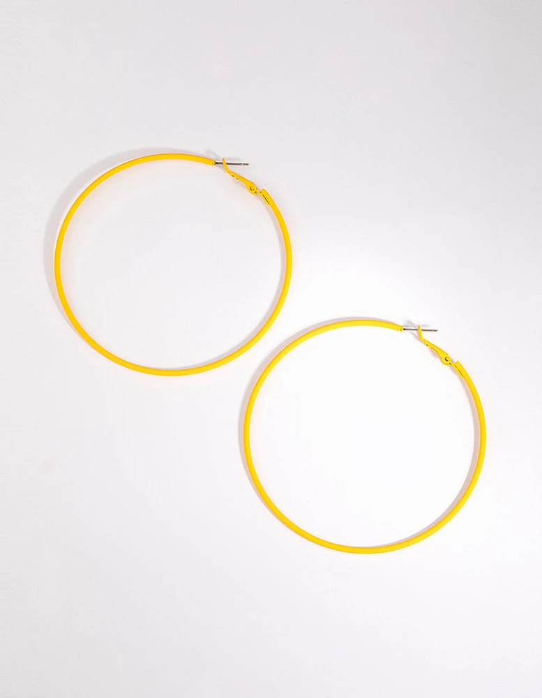 Matte Yellow Motor Fine Hoop Earrings