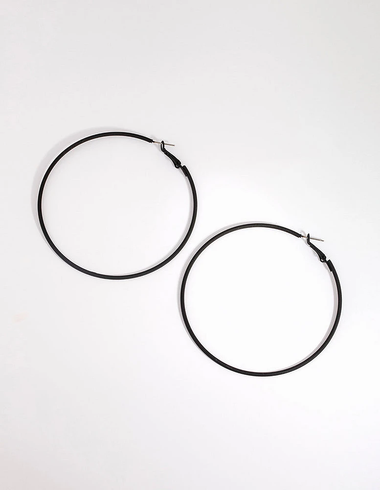 Matte Black Motor Fine Hoop Earrings