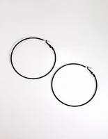 Matte Black Motor Fine Hoop Earrings