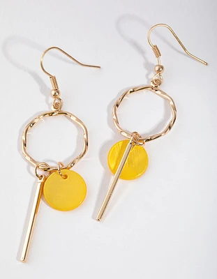 Gold Mini Disc Drop Earrings